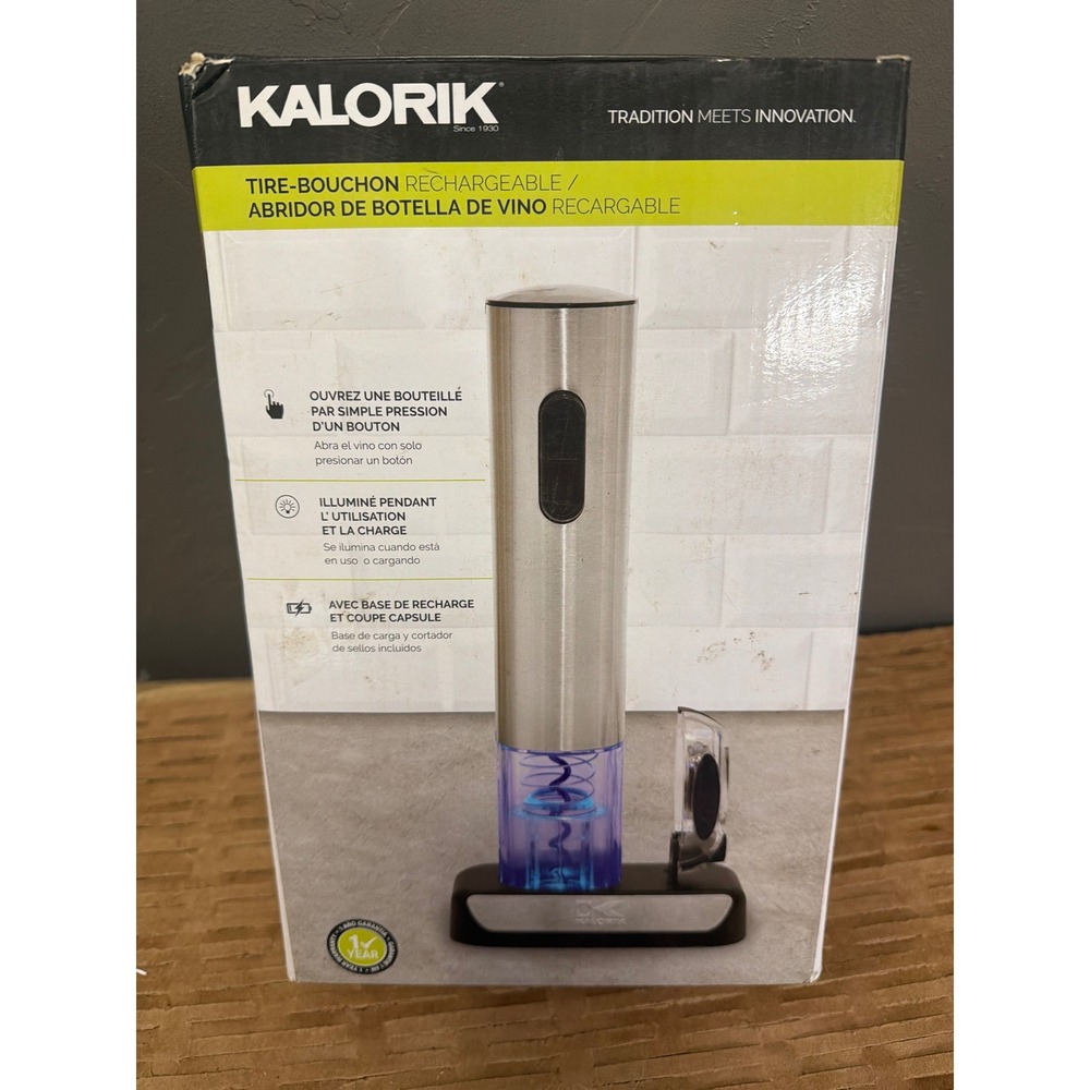 Kalorik Rechargeable Electric Wine Bottle Opener Stainless Steel with Base